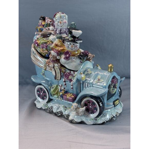 Omni Industrial Corporation Inc. Other - Christmas Ceramic Cookie Car Snowman Blue Jar Iridescent Finish Vintage #81009